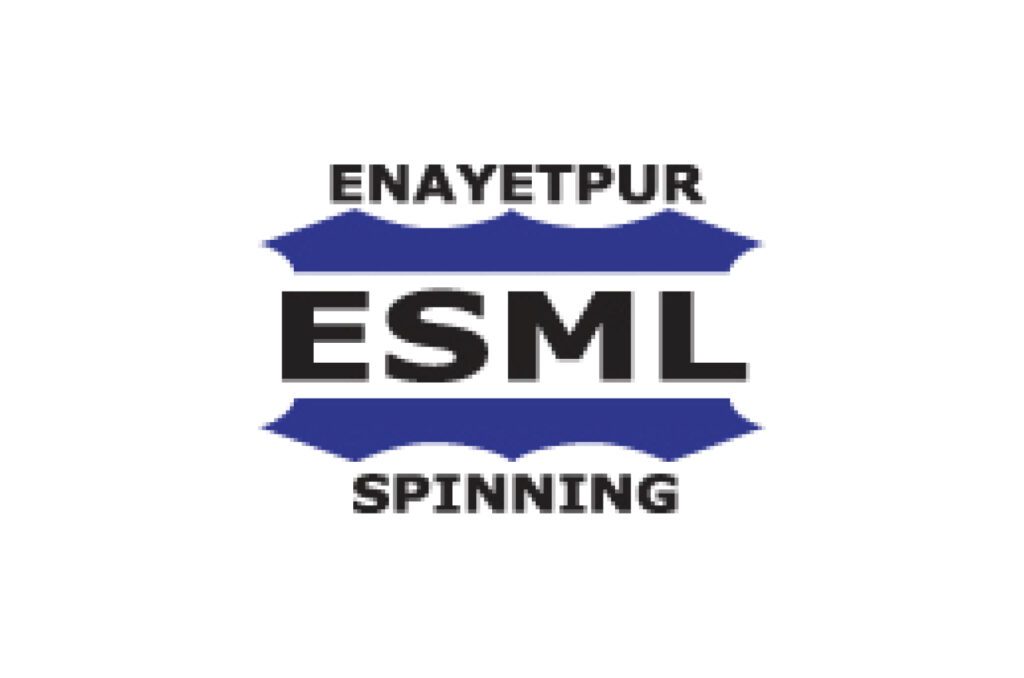 Enayetpur ESML Spinning logo with bold typography and blue textile industry branding design