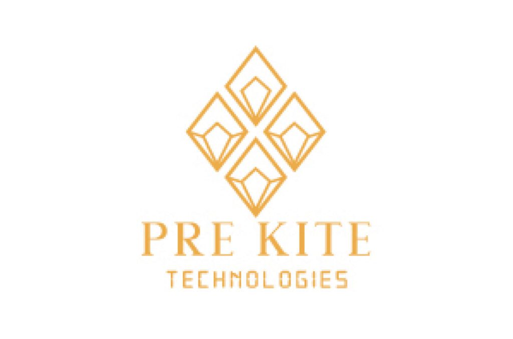 Pre Kite Technologies logo with geometric icon and gold minimalist corporate branding design