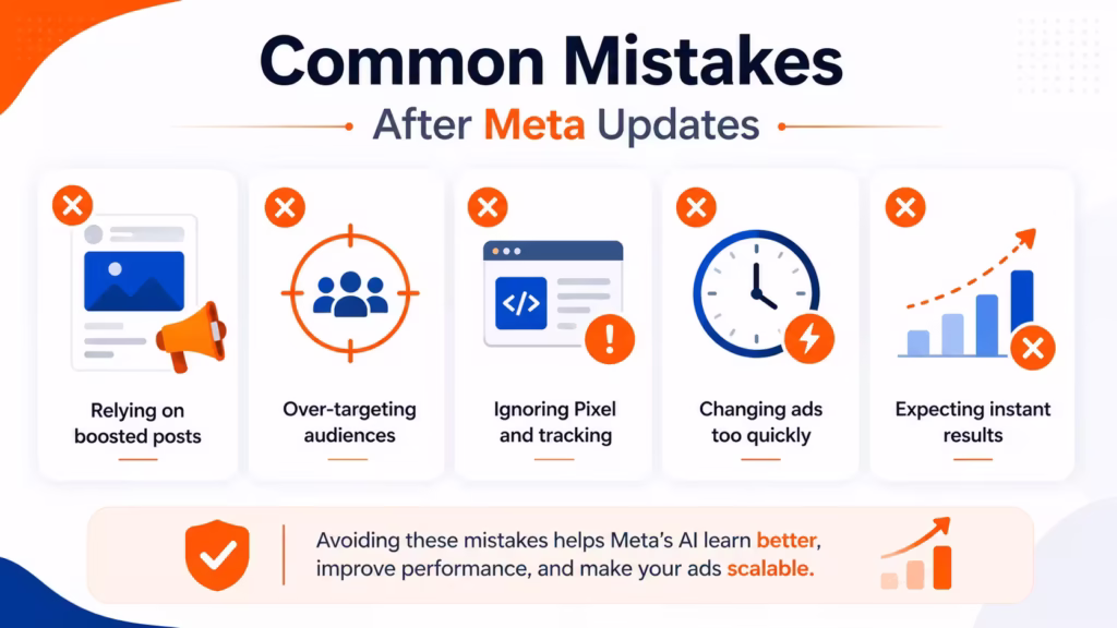 common facebook ads mistakes after meta updates affecting campaign performance and conversions