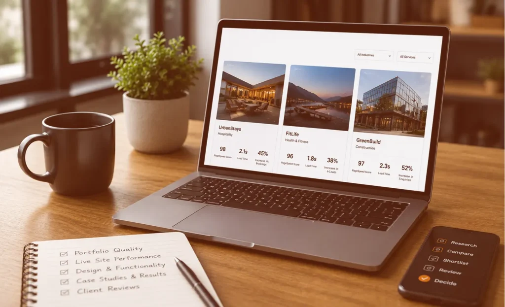 wordpress development company portfolio comparison showing completed projects client results and website performance metrics